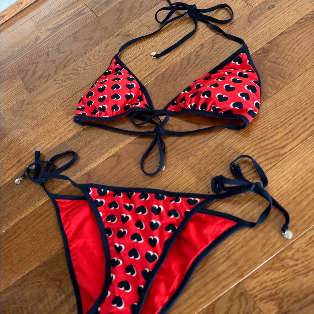 Red Heart Print Triangle Bikini Set - Picture 2 of 3